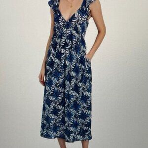 XIRENA blue water leyla midi ruffle dress